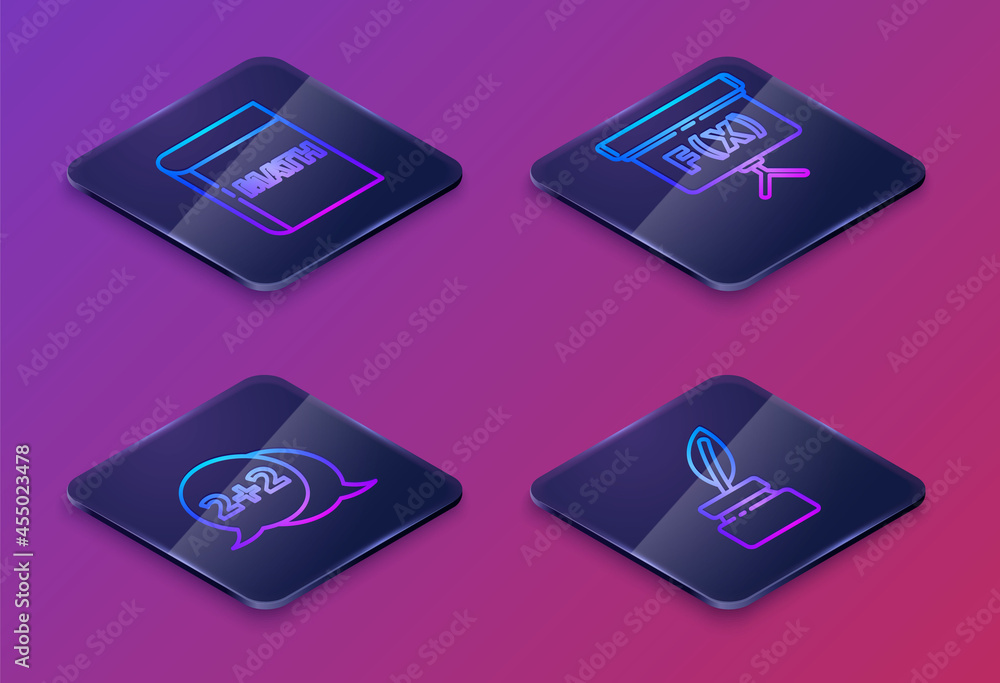 Poster set isometric line triangle math, geometric figure cone, geometric figure cube and chalkboard. blue 