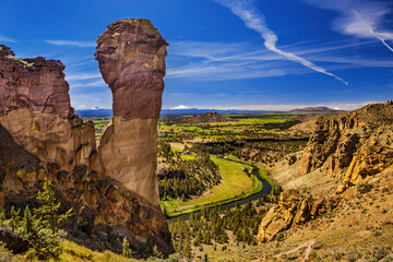 Climbers on Monkey Face at Smith Rock State Park, Terrebonne, Oregon