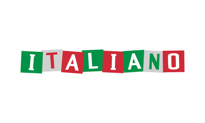 italiano - italian written in national language, characters in irregular squares painted in italy flag colors