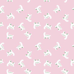 Fototapeta na wymiar Pastel colored seamless pattern of spotted dinosaurs. Perfect for T-shirt, textile and prints. Hand drawn illustration for decor and design.