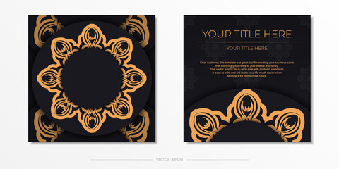 Obraz na płótnie Canvas Stylish Ready-to-Print Black Color Postcard Design with Vintage Ornaments. Invitation card template with Greek patterns.