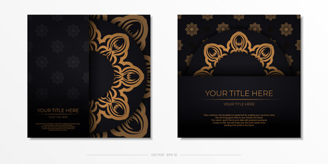 Fototapeta na wymiar Stylish Template for print design postcard Black color with vintage ornament. Preparing an invitation card with Greek patterns.
