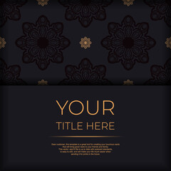 Stylish Ready-to-Print Postcard Design in Black with Vintage Patterns. Invitation card template with Greek ornament.