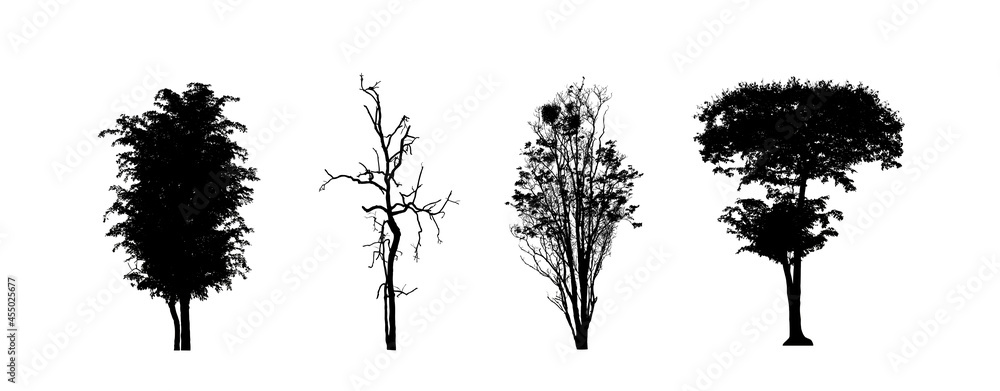 Poster set of trees silhouette for brush on white background