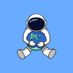 Astronaut hug earth, save the earth flat vector cartoon illustration