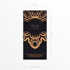 Stylish Template for print design postcards Black color with vintage patterns. Vector Preparation of invitation card with Greek ornament.