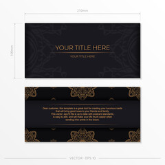 Stylish postcard design in Black color with vintage patterns. Vector invitation card with Greek ornament.