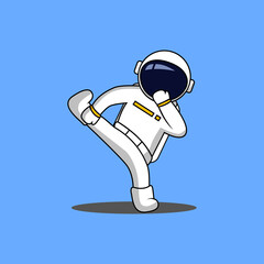 Astronaut side kick karate pose flat vector cartoon illustration © Mrle.Dsign