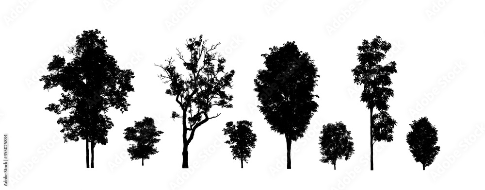 Poster set of trees silhouette for brush on white background