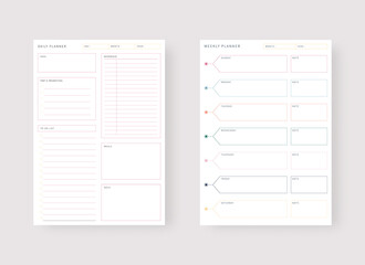 Daily and weekly planner template. Set of planner and to do list. Modern planner template set. Vector illustration.