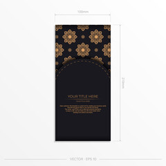 Invitation card template with Greek ornament. Stylish vector postcard design in Black color with vintage
