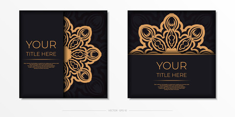 Preparing an invitation with a Greek ornament. Stylish vector template for print design postcard in black color with vintage