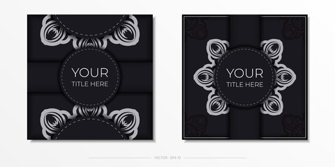 Invitation card template with Greek ornament. Stylish Ready-to-Print Black Color Postcard Design with Vintage