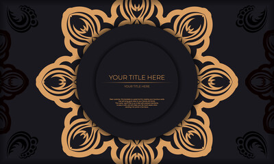 Invitation card design with Greek patterns. Black template banner with vintage ornaments and place for your design.