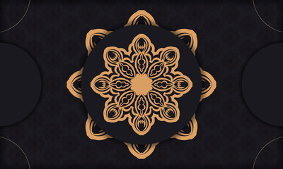 Template for design printable invitation card with Greek ornament. Black vector banner with vintage ornaments and place under the text.