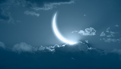 Naklejka na ściany i meble Ramadan Concept - Abstract background with Crescent moon over the sunset clouds