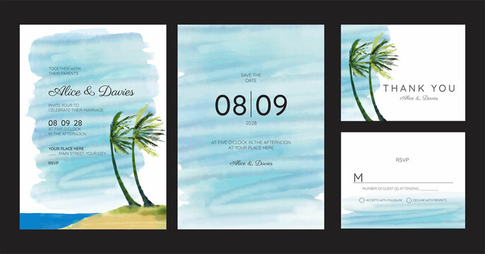 wedding cards, invitation. Save the date sea style design. Romantic beach wedding summer background	
