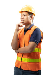 Asian engineer or technician wear helmet and vest think