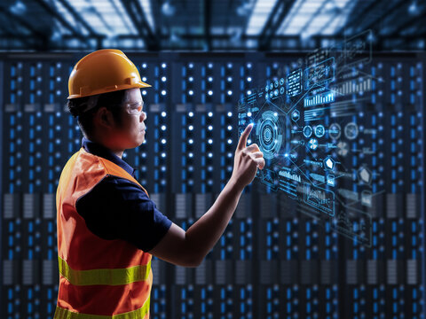 Programmer or engineer in server room