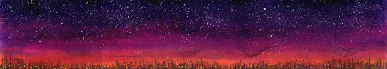 夕闇の街（赤紫）