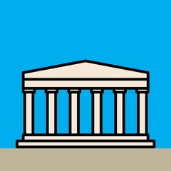 outline simplicity drawing of parthenon landmark front elevation view.