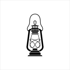 Kerosene Lantern Icon. Paraffin Lamp Icon, Liquid Fuel Light Source Lamp Protected By A Glass Chimney Or Globe