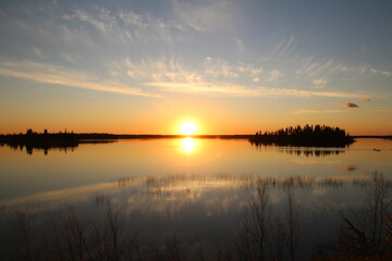 Sun Going Low On Lake, Elk Island National Park, Alberta