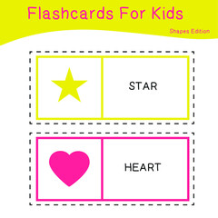 Vector set of shapes flashcards. Shapes Flashcards edition. Shapes for preschool education. Educational printable math flashcards. Vector illustration. 