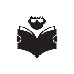 Nerd reading book icon design illustration template