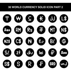 Illustration vector graphic icon of 30 World Currency Icon Set Part 2. Solid Style Icon. Vector illustration isolated on white background. Perfect for website or application design.