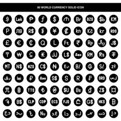Illustration vector graphic icon of 90 World Currency Icon Set. Solid Style Icon. Vector illustration isolated on white background. Perfect for website or application design.