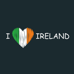 I love Ireland lettering Heart logo icon sign National flag Patriotic symbol emblem Hand drawn sketch Doodle design style Fashion print clothes apparel greeting invitation card cover flyer poster ad