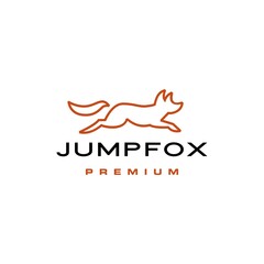 jumping fox quick brown line outline monoline logo vector icon illustration