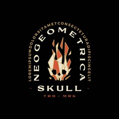skull fire flame geometric t shirt badge vintage emblem tee merch logo vector icon illustration