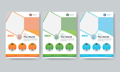 Travel flyer and agency promotion brochure design template with venue details in A4 size