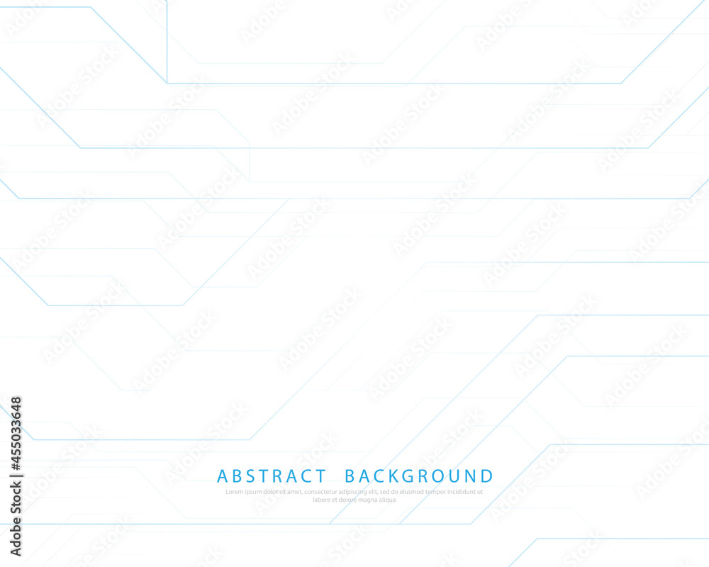 Poster Abstract white and blue circuit lines board background. Futuristic technology high-tech digital concept. White background. Vector illustration