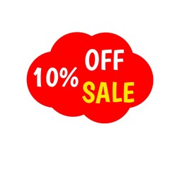 10 percentage sale tag red clouds for sales and promotion isolated 3d. Discount sticker yellow and white. Business Advertising