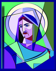 Colorful abstract background, cubism art style,Jesus think about us