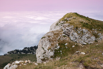 Typical Chartreuse landscape with the sun above the clouds