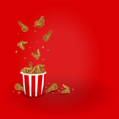 fried chicken illustration vector image on a red background