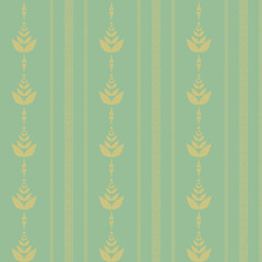 Fototapeta na wymiar Green golden vintage striped victorian style retro seamless wallpaper with ornaments