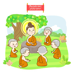 Cartoon buddha character  on background.