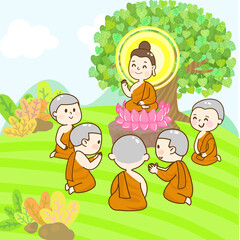 Obraz na płótnie Canvas Cartoon buddha character on background.