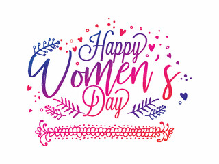 happy women's day colorful text with hand drawn elements