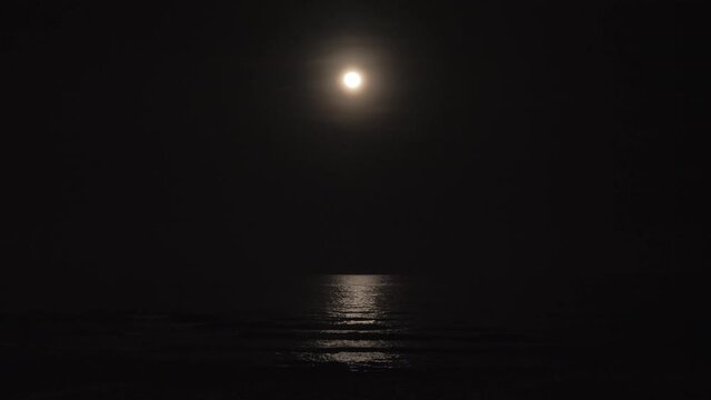 Moon and sea at dark night