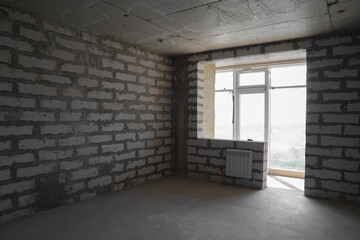 new apartment without renovation. Room without finishing. New project new house