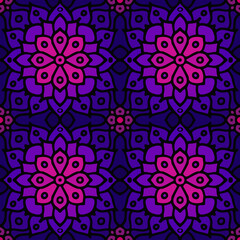 Purple abstract seamless mosaic ornament. Geometrical oriental floral pattern. Bohemian Seamless Oriental Arabesque. Tribal pattern vector.