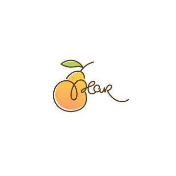 pear flavor, doodle logo, label, emblem with simple fruit image and lettering composition
