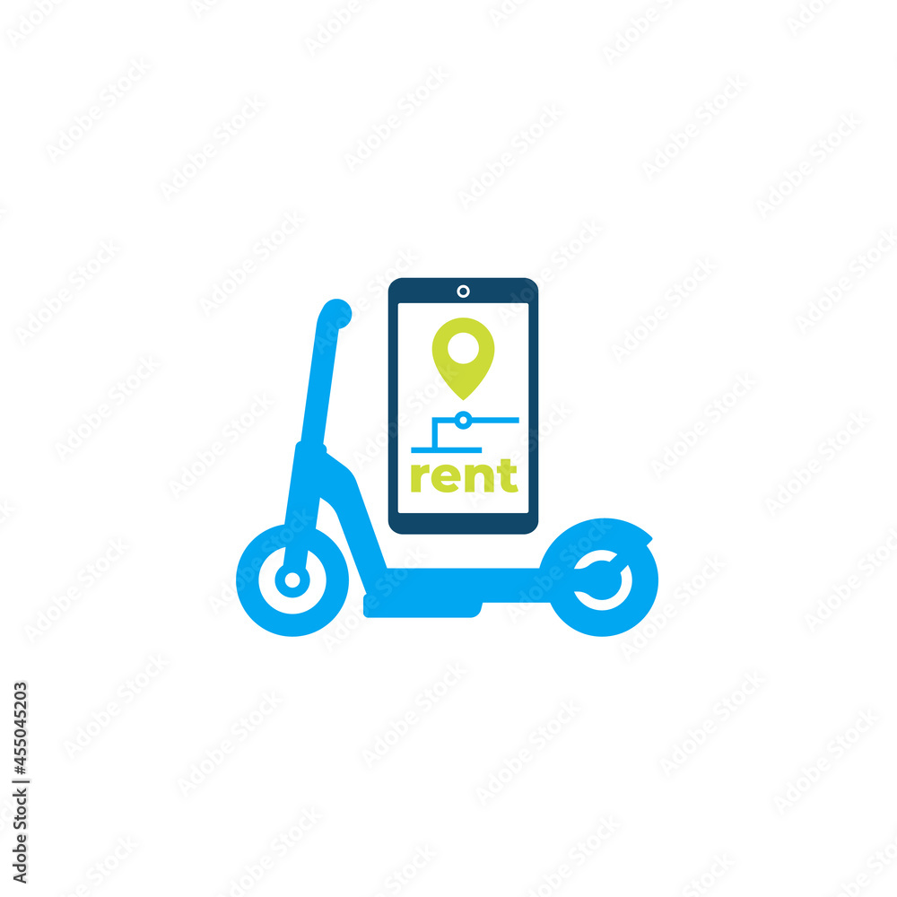 Poster scooter rent app, vector icon