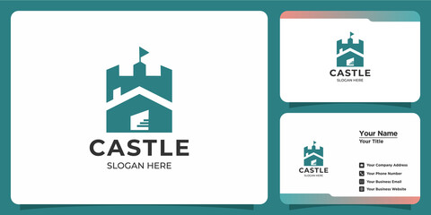 Elegant minimalist castle logo with business card branding